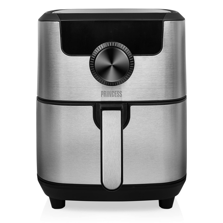 Princess 4,5 literes légkeveréses fritőz, 66,7%-kal kevesebb energiafogyasztás, Rozsdamentes acél kivitel, Digitális kijelző, Melegen tartó funkció, Kb. 1,2 kg-os sült krumpli, 8 előre programozott program, 80°-200°, Aerofryer 182033