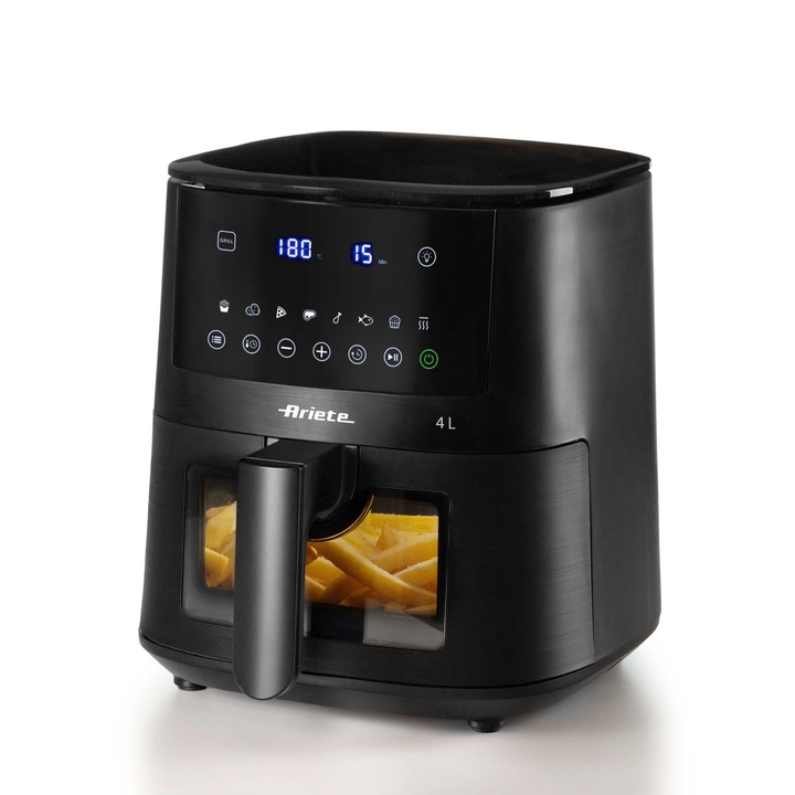 Friteuza Cu Aer Cald Ariete 4633, 4L, 1400 W, Capacitate 4L, 9 Programe, Functie De Agitare Si Gratar, Temperatura Pana La 200°C, Neagra