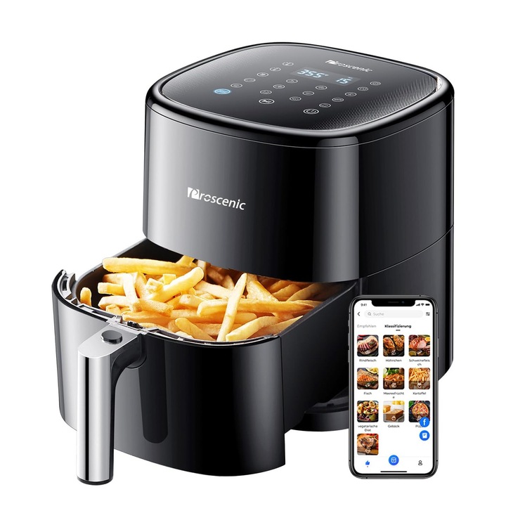 Proscenic T22 légkeveréses fritőz, 5 literes légkeveréses fritőzvezérlés Alexa alkalmazással és érintőképernyős LED kijelzővel, 11 előre beállított program, alacsony zajszint, BPA- és PFA-mentes sült krumplihoz/pizzához