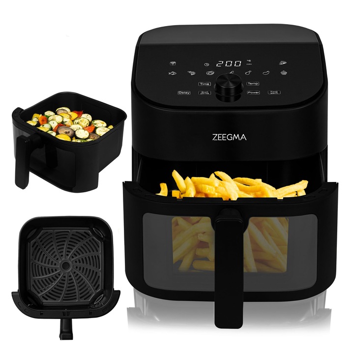 Friteuza Cu Aer Zeegma Knapper Chef 1600 W, Capacitate 6, 5 L, Cronometru Pana La 60 Min., 9 Programe Automate, Temperatura 60-200 °C, Incalzire Instantanee In 60 De Secunde (Chef)