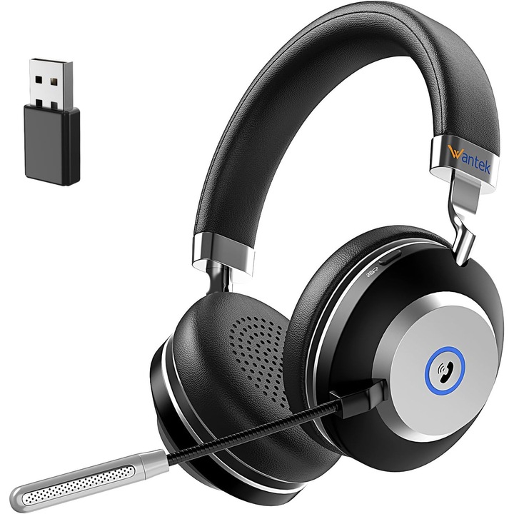 Casti wireless over-ear RAMWISH ProTalk, Bluetooth, microfon cu reducere activa a zgomotului, autonomie 48h, incarcare USB-C, ideale pentru birou si videoconferinte, negru/gri