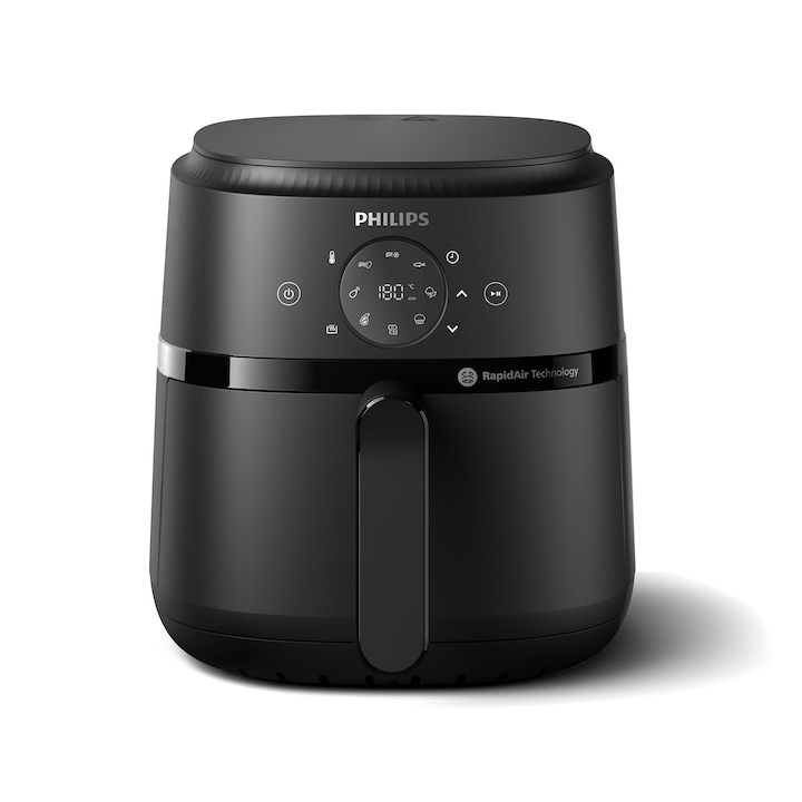 Philips Airfryer Seria 2000, 4, 2 L - Ecran Tactil Digital, 13 Metode De Gatit, 9 Programe De Gatit Presetate, Cu Pana La 90% Mai Putina Grasime Cu Tehnologia Rapidair, Putere 1500 W, Negru (Na229/00)