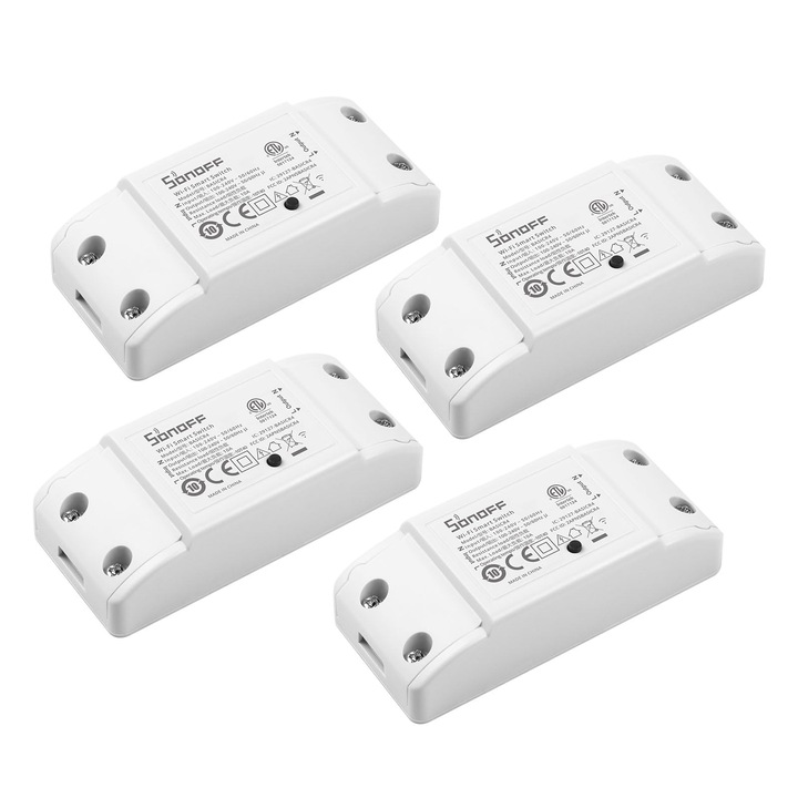 Sonoff Basicr4 Alexa Wifi villanykapcsoló, 4 darabos csomag, intelligens Wifi relé modul túlmelegedés elleni védelemmel, Alexa és Google Home kompatibilis