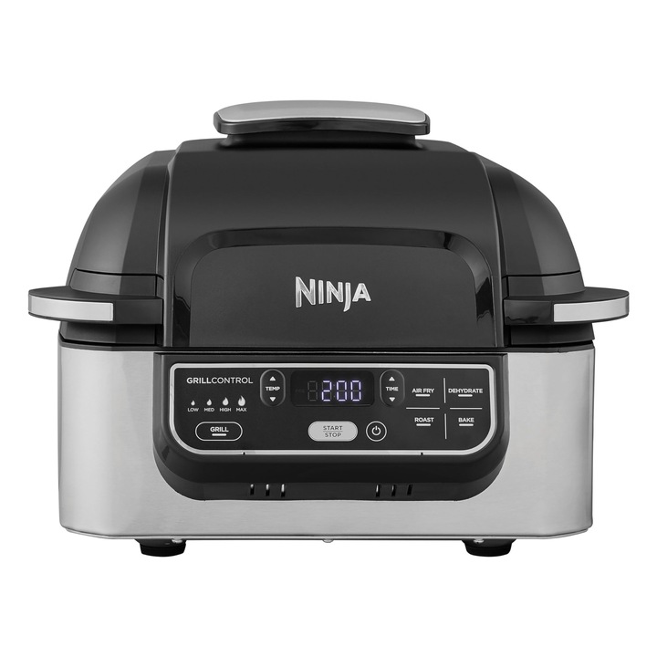 Грил и еърфрайер Ninja Foodi Grill & Airfryer, 5.7L фритюрник с горещ въздух, фритюрник с горещ въздух, части, подходящи за съдомиялна машина, 5 в 1, черно/сребристо Ag301Eu
