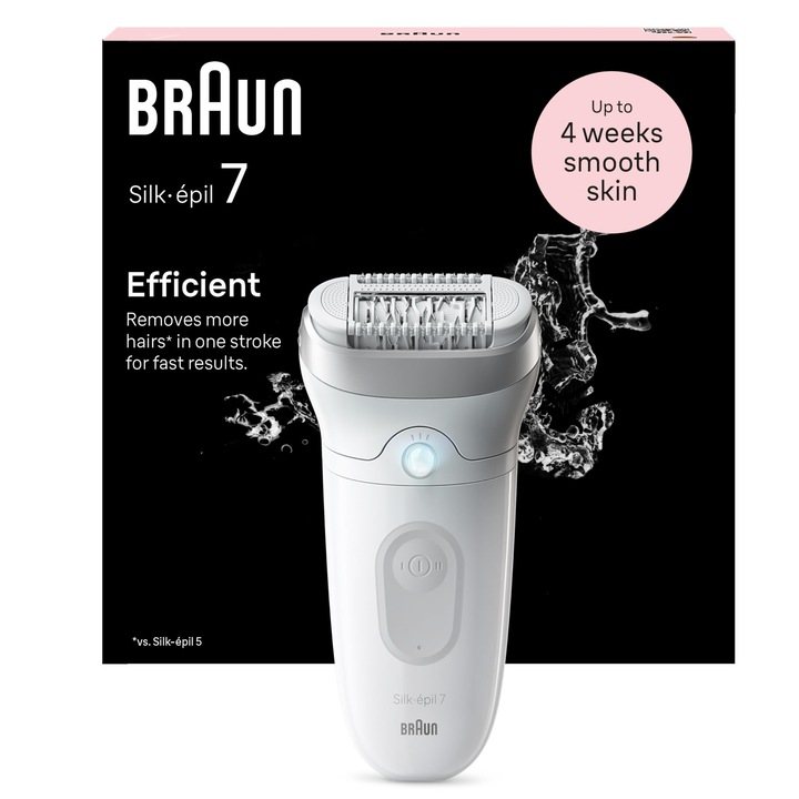 Epilátor Braun Silk-Epil 7, fehér/ezüst, széles fej, nedves és száraz