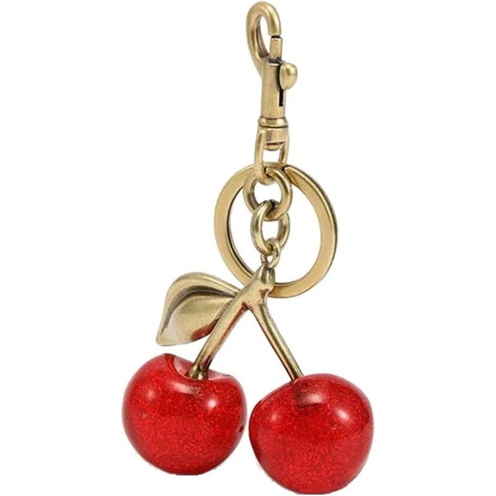 Cseresznye színű kulcstartó, fém, sokoldalú, piros/arany