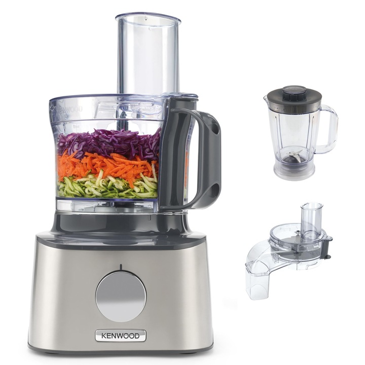 Kenwood Multipro Compact Fdm304Ss – Robot De Bucatarie Compact, 2,1 Litri, Dispozitiv Puternic De Bucatarie Cu Blender Acrilic, Taietor De Cubulete Si Alte Accesorii, Carcasa Metalica, 800 W, Argintiu