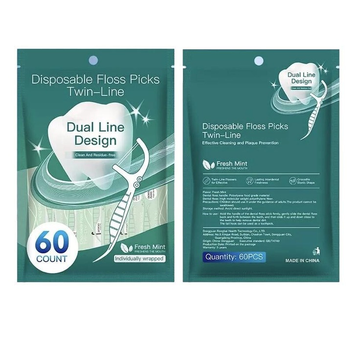 Set de 4 cutii cu ata dentara dublu fir, aroma de menta, 240 bucati, ambalate individual, usor de transportat