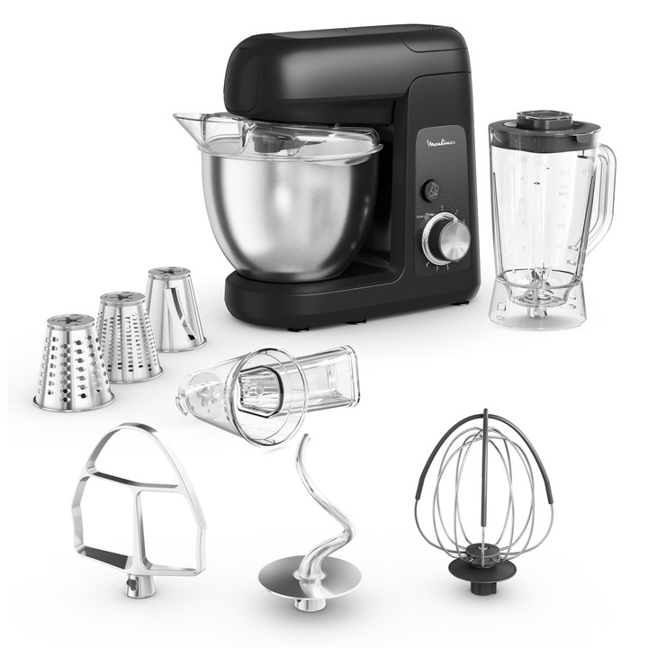 Robot de bucătărie Moulinex Bake Partner, 1100 W, set de accesorii Bakegood, negru, 30l