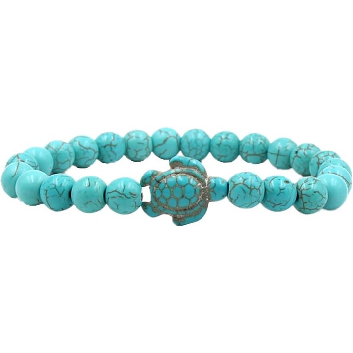 Bratara din pietre naturale, design elastic, 19cm, turcoaz