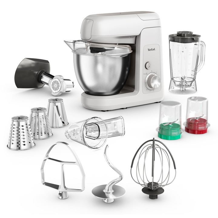 Tefal Bake Partner konyhai robotgép, 1100 W, függőleges keverőkészlet és sütőkészlet, ezüst, 4, 6 L