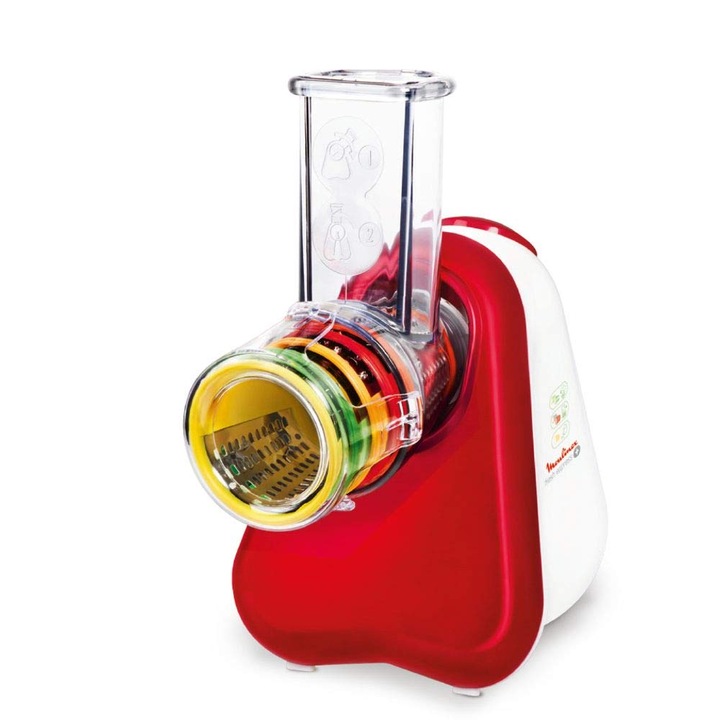 Moulinex Fresh Express Plus резачка за зеленчуци, 5 вложки, 800W, металик червено/бяло