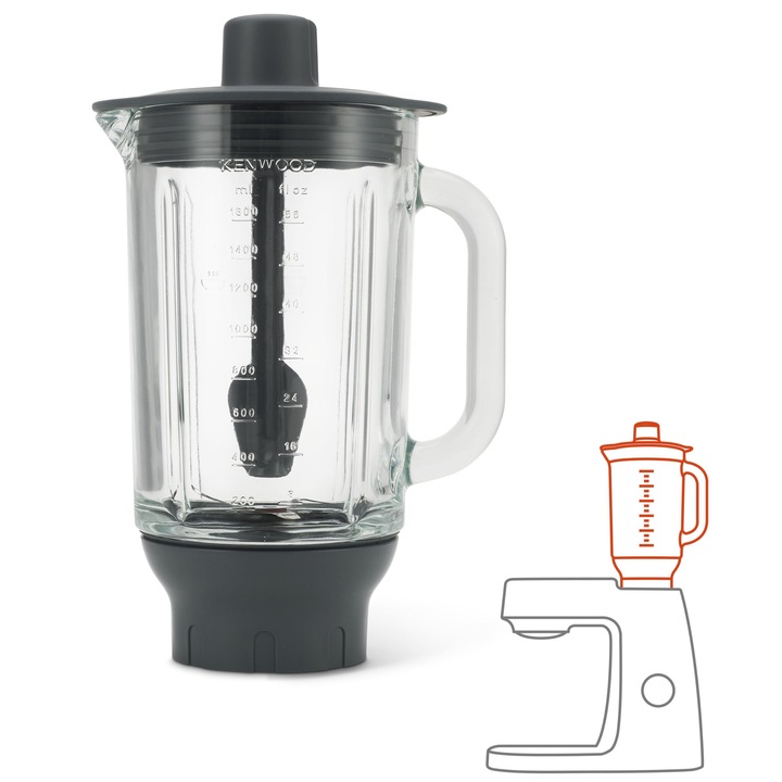 Kenwood turmixgép tartozék, hőálló üvegtartály, antracit/ezüst, 4,5 l, keverőpálcával együtt