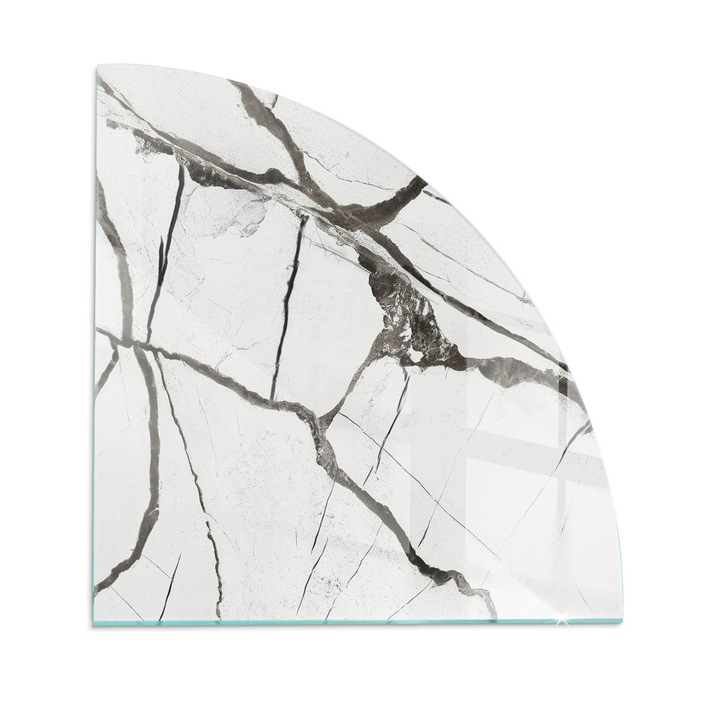 Placa de sticla pentru semineu, Tulup, Model cu nervuri de marmura, Alb, 1/4 100x100 cm, 010010780070000281896