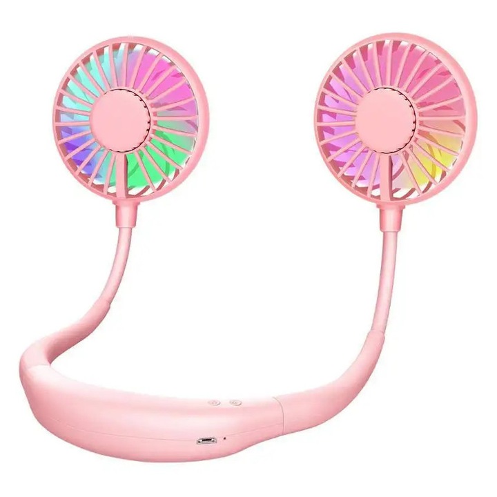 Ventilator Portabil HOZRO, pentru Gat, Reincarcabil, Silentios si Usor – Racire Personala Hands-Free pentru Zile Calduroase, Sport, Calatorii sau Activitati in Aer Liber – Design Modern, Roz