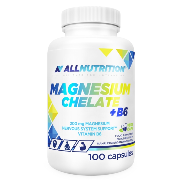 Supliment alimentar ALLNUTRITION, Chelat de magneziu + vitamina B6, 100 capsule