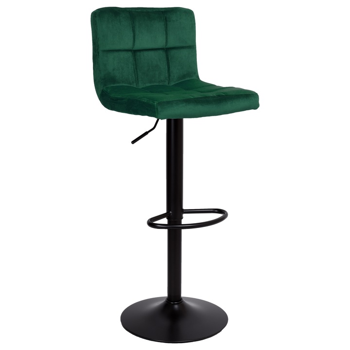 Scaun de bar, velur verde, obrotiv 360°, inaltime reglabila