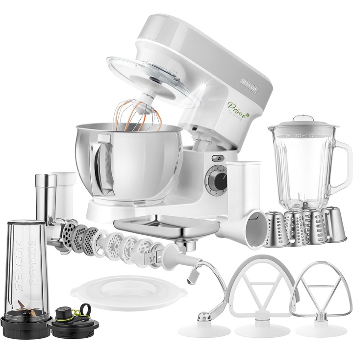 Robot de bucătărie multifunctional Sencor, 1200W, bol din oțel inoxidabil 5L, iluminare LED