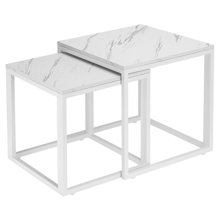 Комплект за хранене Praven, 2 маси, бял мрамор, 50x50см, 45x45см