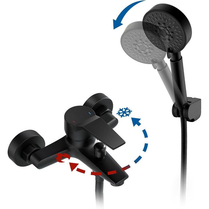 Set complet de baterie de dus, baterie de cada neagra cu dus manual cu 5 functii