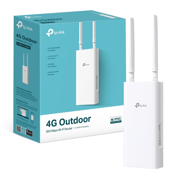 Рутер TP-LINK TL-MR110 4G LTE, безжичен, за външна употреба, 150 Mbps, IP65, 2.4 GHz