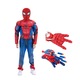 Set costum Spiderman KidMania® cu muschi, masca cu lumini si doua manusi lansator pentru copii, 5-7 ani, 110-120 cm