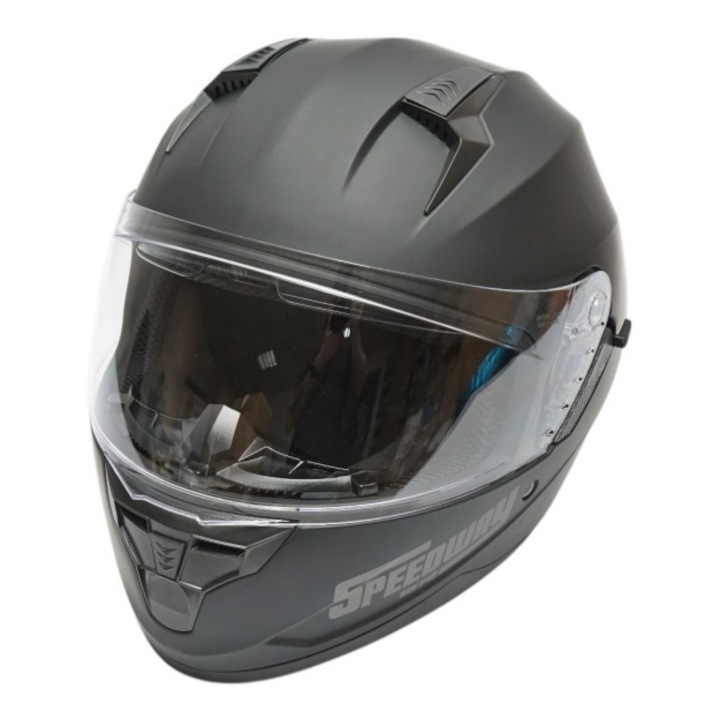 Casca moto idealSTORE integrala negru mat cu viziera transparenta si ochelari de soare, Marimea L Arcane II, Sistem de inchidere Catarama micrometrica cu eliberare rapida, Sistem de aerisire frontal, superior si posterior