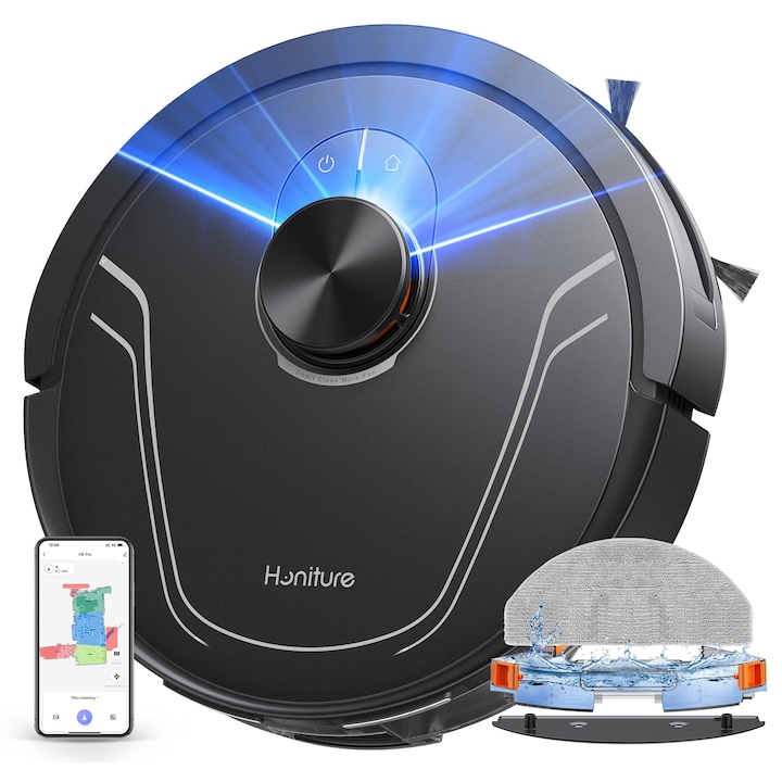 Honiture V8 Pro robotporszívó, 5000Pa, 3 az 1-ben, felmosóval, alkalmazásvezérléssel, 500ml