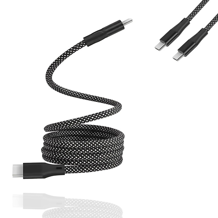 Cablu USB-C la USB-C magnetic Fast, RonicX, incarcare rapida PD 60W, transfer de date 480 Mbps, compatibilitate universala, 1 m, Negru
