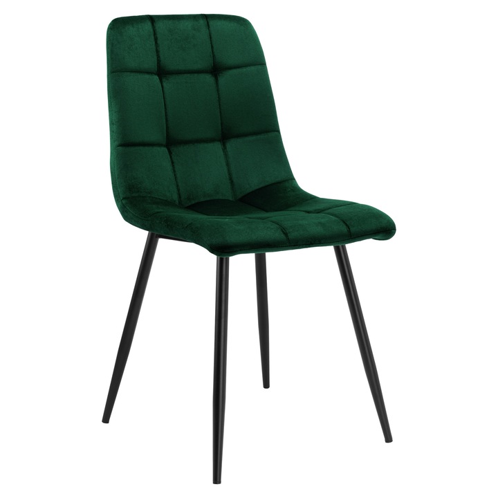 Scaun tapizat Denver, velur verde inchis, dimensiuni 86x44x55cm, design modern, picioare metalice
