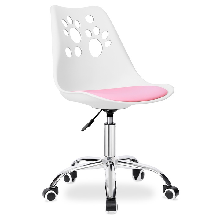 Scaun pentru copii Grover, ergonomic, alb-roz, 360°, dimensiuni 84-96x48x42cm