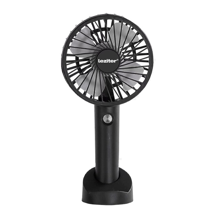 Ventilator portabil USB Leziter Galar cu suport, 4 W, 1200 mAh, negru