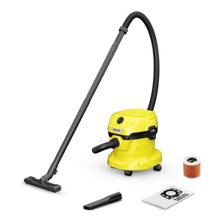 Прахосмукачка за мокро/сухо почистване Karcher WD 2 Plus, 1000 W, контейнер 12 л, черно/жълто