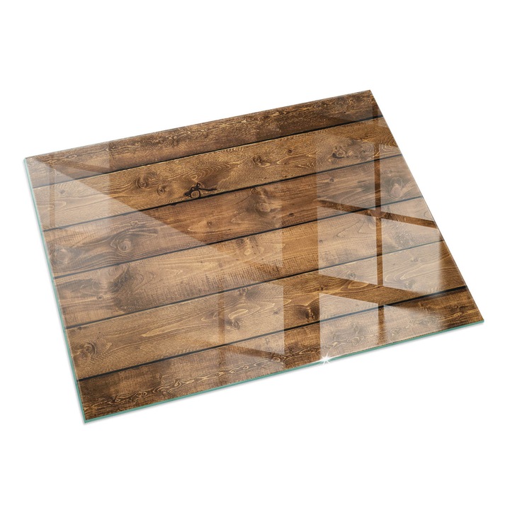Placa de sticla pentru semineu, Tulup, Scandura din lemn cu granulatie, Maro, 60x40 cm, 010010780010000020409