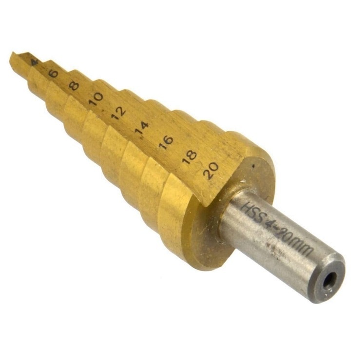 Burghiu conic in trepte, acoperit cu titan, din otel, 4-20 mm, Dactylion®