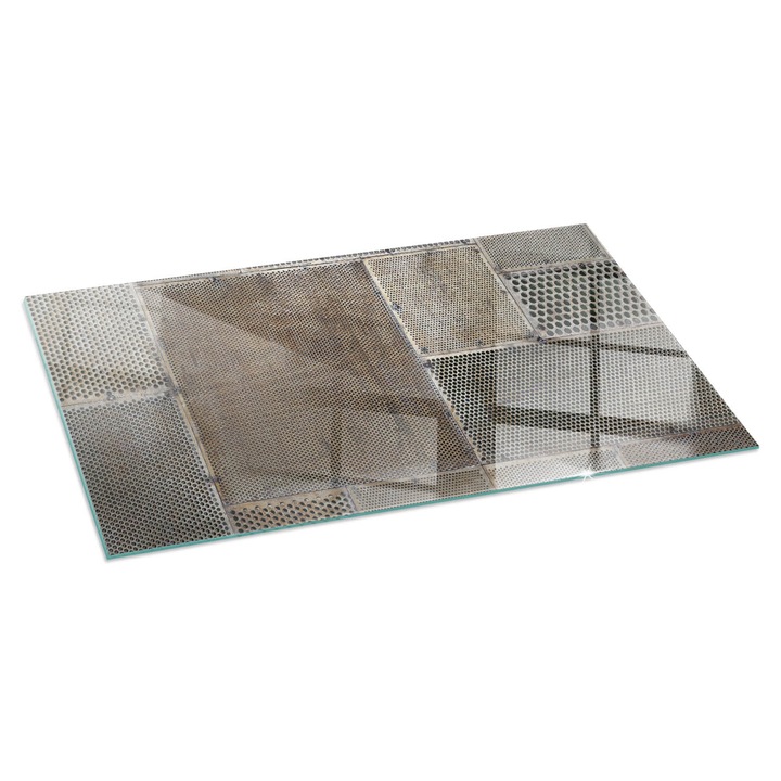 Tabla protectie podea semineu, Tulup, Model de tabla perforata, Bej, 120x60 cm, Dreptunghiular, Cu imprimeu, Termorezistenta, Anti-Zgarieturi, 010010780180000019144