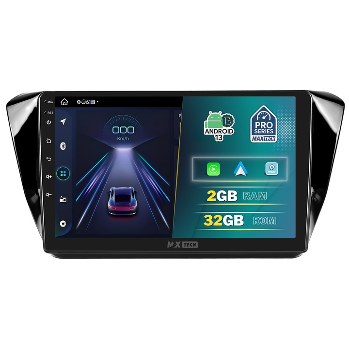 Skoda Superb 3 2015-2019 navigáció, MaxTech® PRO SZÉRIA, 2 GB RAM 32 GB ROM, Carplay és Android Auto, 10" HD érintőképernyő, GPS, Wifi, Bluetooth, Rádió, USB, EQ, DSP, Waze, Youtube, Google Play