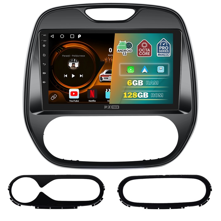 Navigatie Renault Captur 2013-2017 dedicata, MaxTech® PRO SERIES, 6 GB Ram 128 GB Rom OctaCore, Carplay & Android auto, Ecran 9” HD Touch, GPS, Wifi, Bluetooth, Radio, USB, EQ, DSP, Waze
