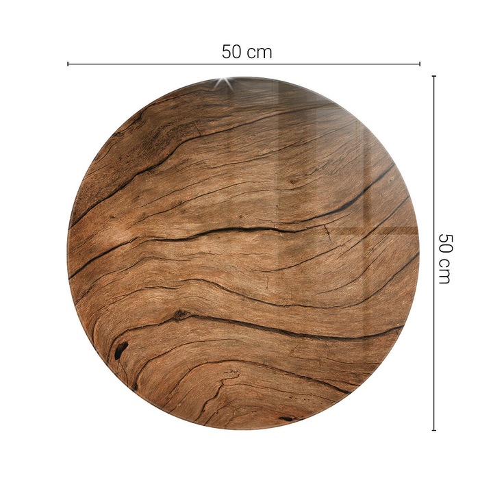 Blat sticla masa, Wallfluent, Model inspirat din lemn, Maro, fi50 cm, 010010820100000027322