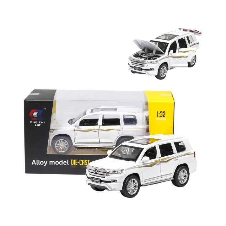 Land Cruiser modellautó működő ajtóval és lámpákkal, könnyűfém kerékkel