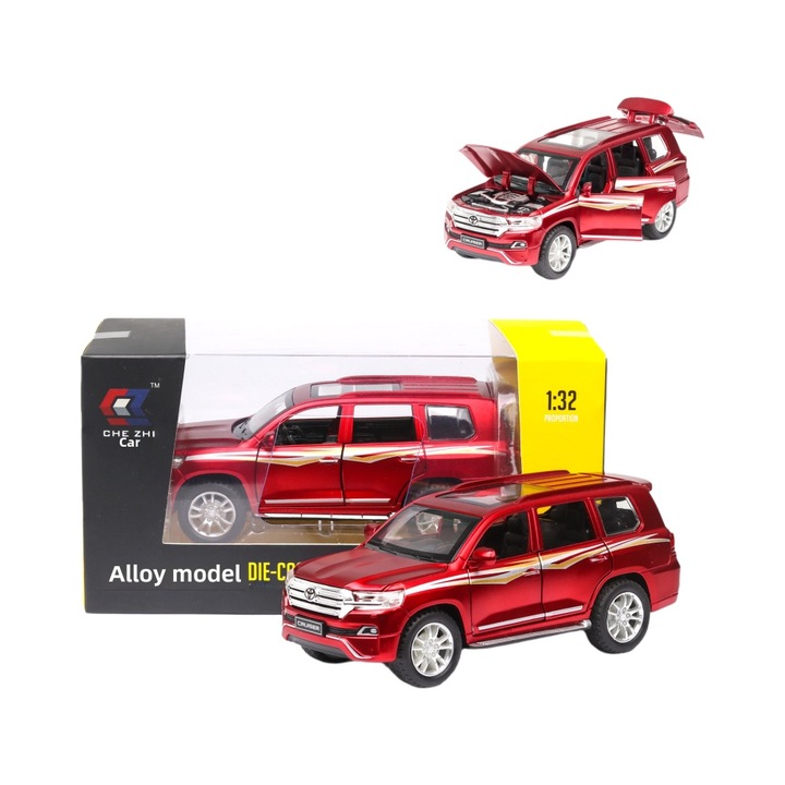 Land Cruiser modellautó funkcionális ajtóval gyerekeknek, piros
