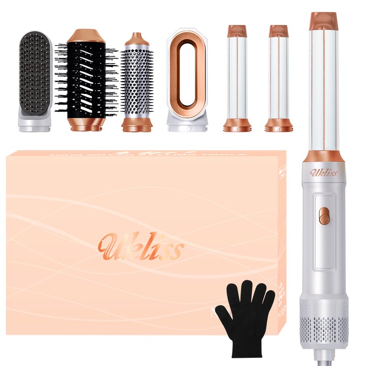 Haastyler 6 In 1, Set Uscator De Par Ukliss Cu Uscator De Par 1000W, Uscator De Par Cu Perie Rotunda, Perie Ondulatoare Cu Aer Automat, Perie Termica, Perie Cu Aer Cald, Perie De Indreptat Parul Pentru Femei, Cadouri (Alb)