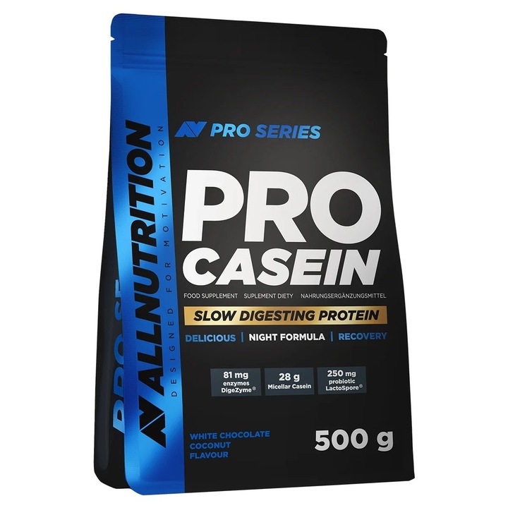 Supliment alimentar Allnutrition, Pro Casein - cazeina micelara ciocolata alba cu nuca de cocos 500g