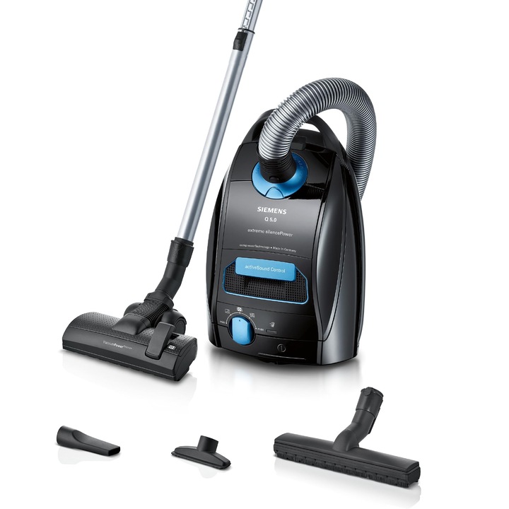 Aspirator vertical Siemens Q5.0, 850W, sac, negru, 51l