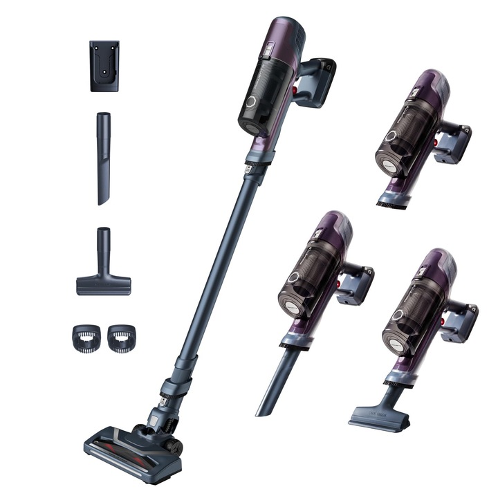 Aspirator vertical Rowenta X-Pert 6.60, fără fir, violet/negru, cu cap de perie LED
