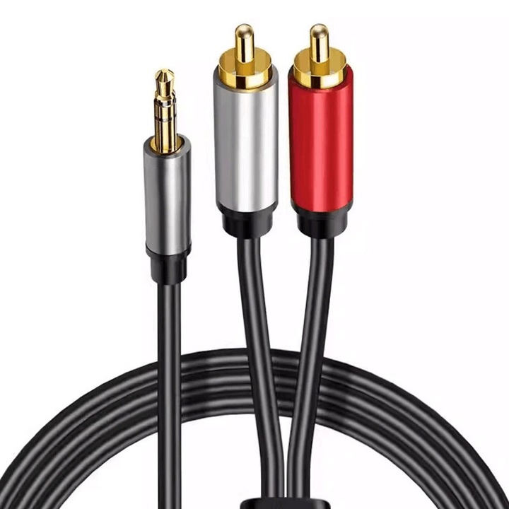 Cablu audio stereo Jack 3.5mm la 2xRCA, 3m, negru