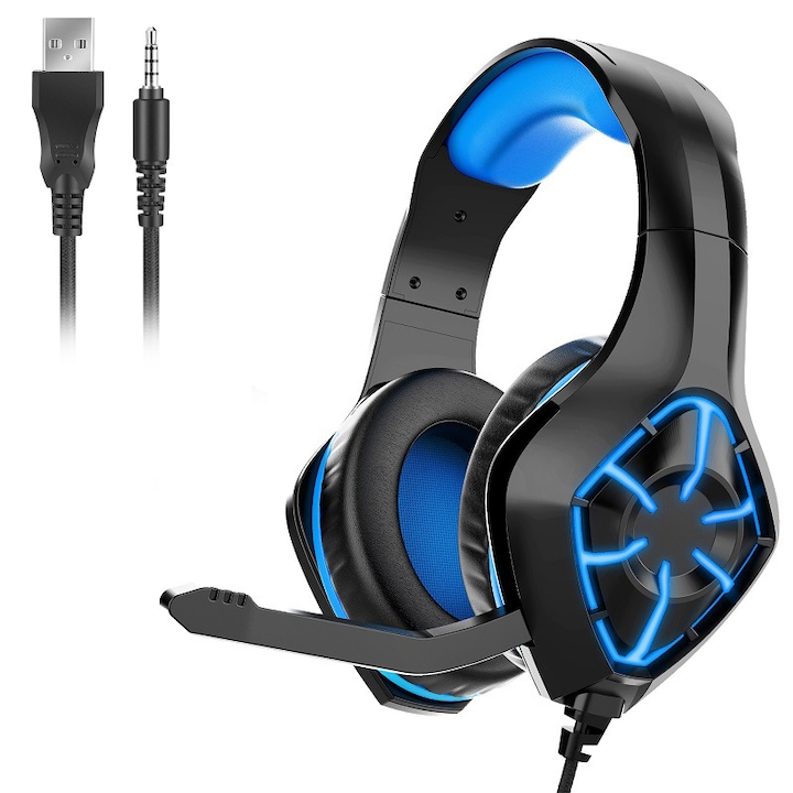 Casti cu microfon Defender FLAME, Lumini LED, RGB + GRA, Negru