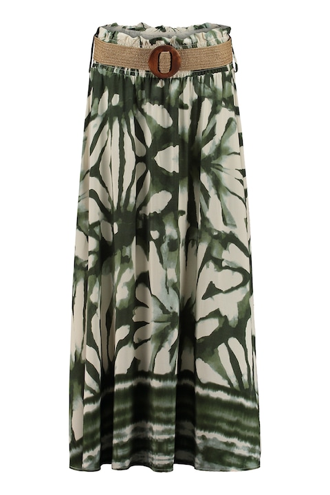 Hailys, Fusta dreapta cu model floral, Alb fildes/Verde inchis, XL