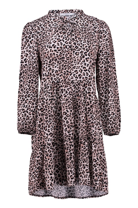 ZABAIONE, Rochie cu animal print si maneci lungi, Roz prafuit