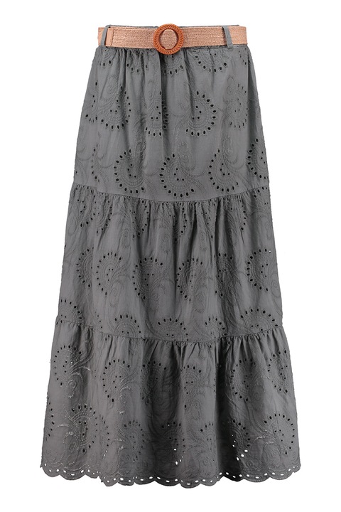 ZABAIONE, Fusta cu aspect stratificat si broderie, Gri